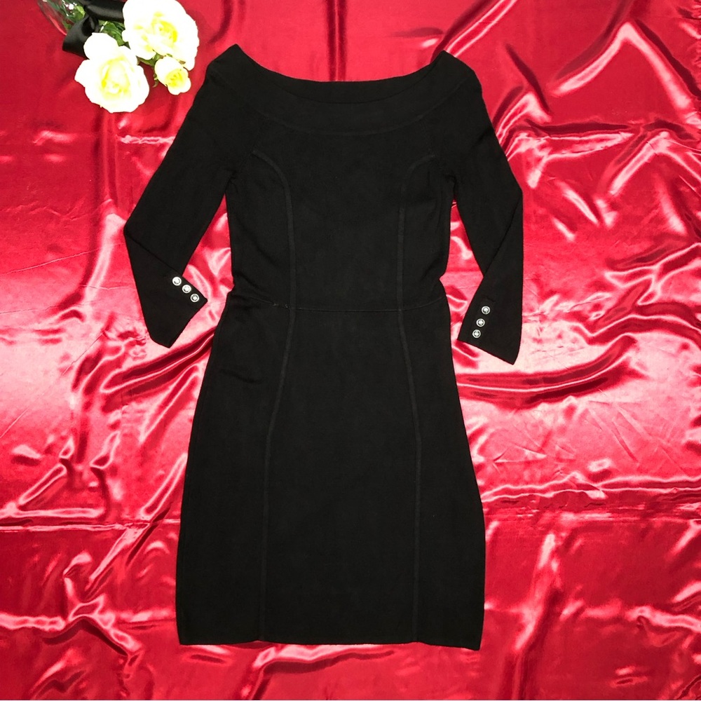 White House Black Market (WHBM) 3/4 Sleeve Button Detail Pullover Sweater Dress - Picture 4 of 9